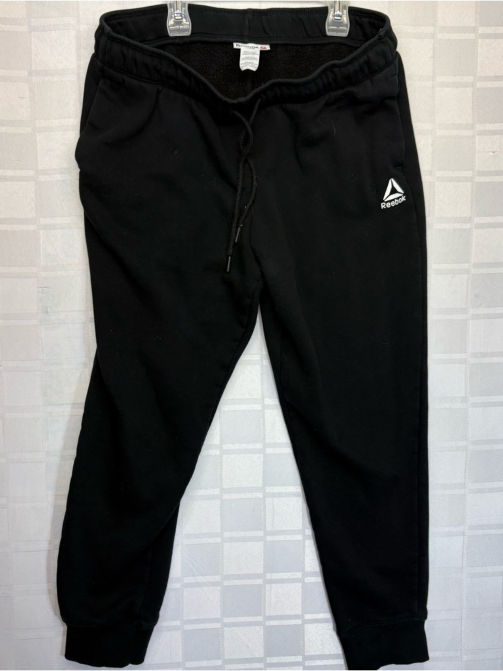 Reebok Men’s Black Jogger Sweatpants with White Logo